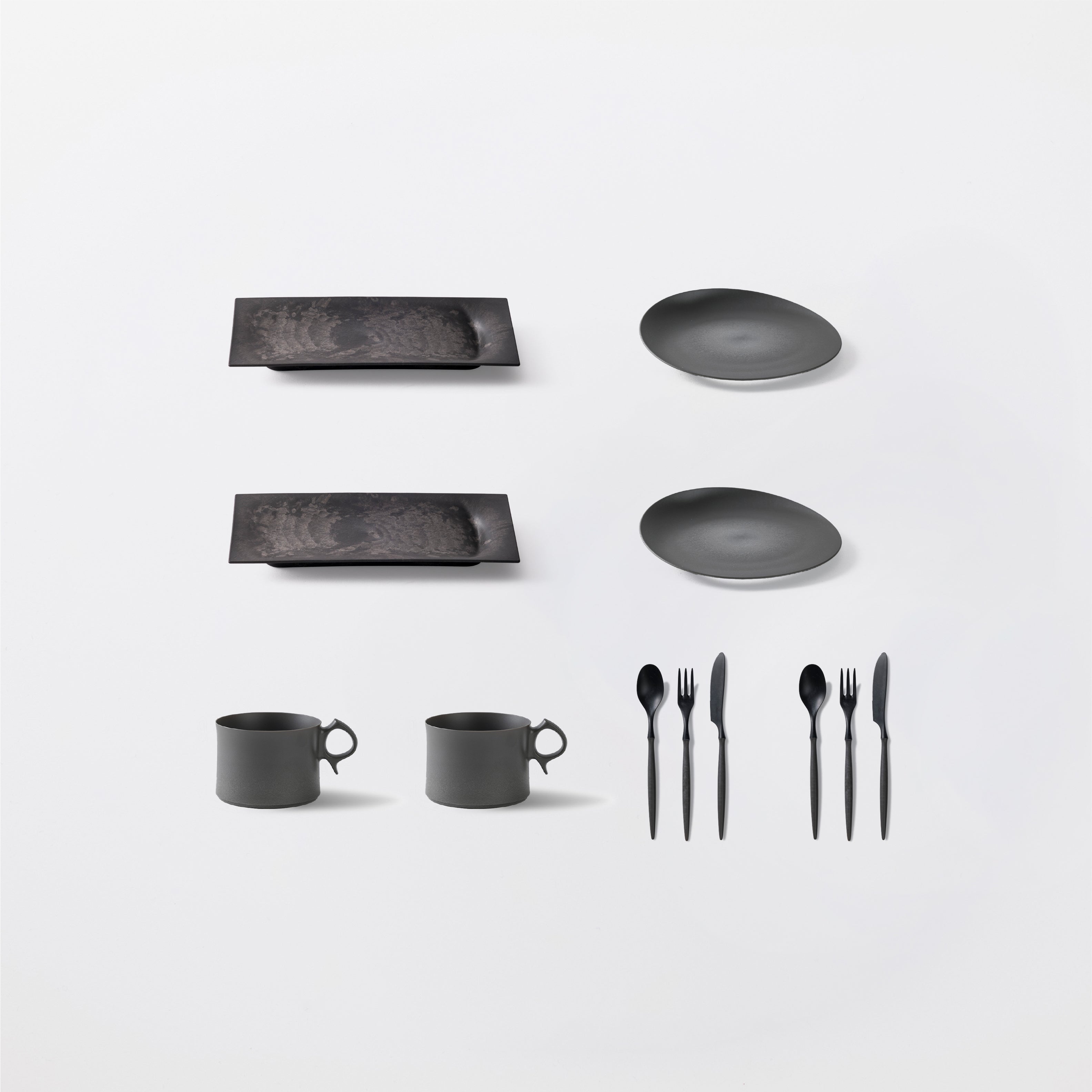 午後のひとときセット(角皿・小皿スロープ・マグカップ小・スプーン小・フォーク小・ナイフ小 各2)