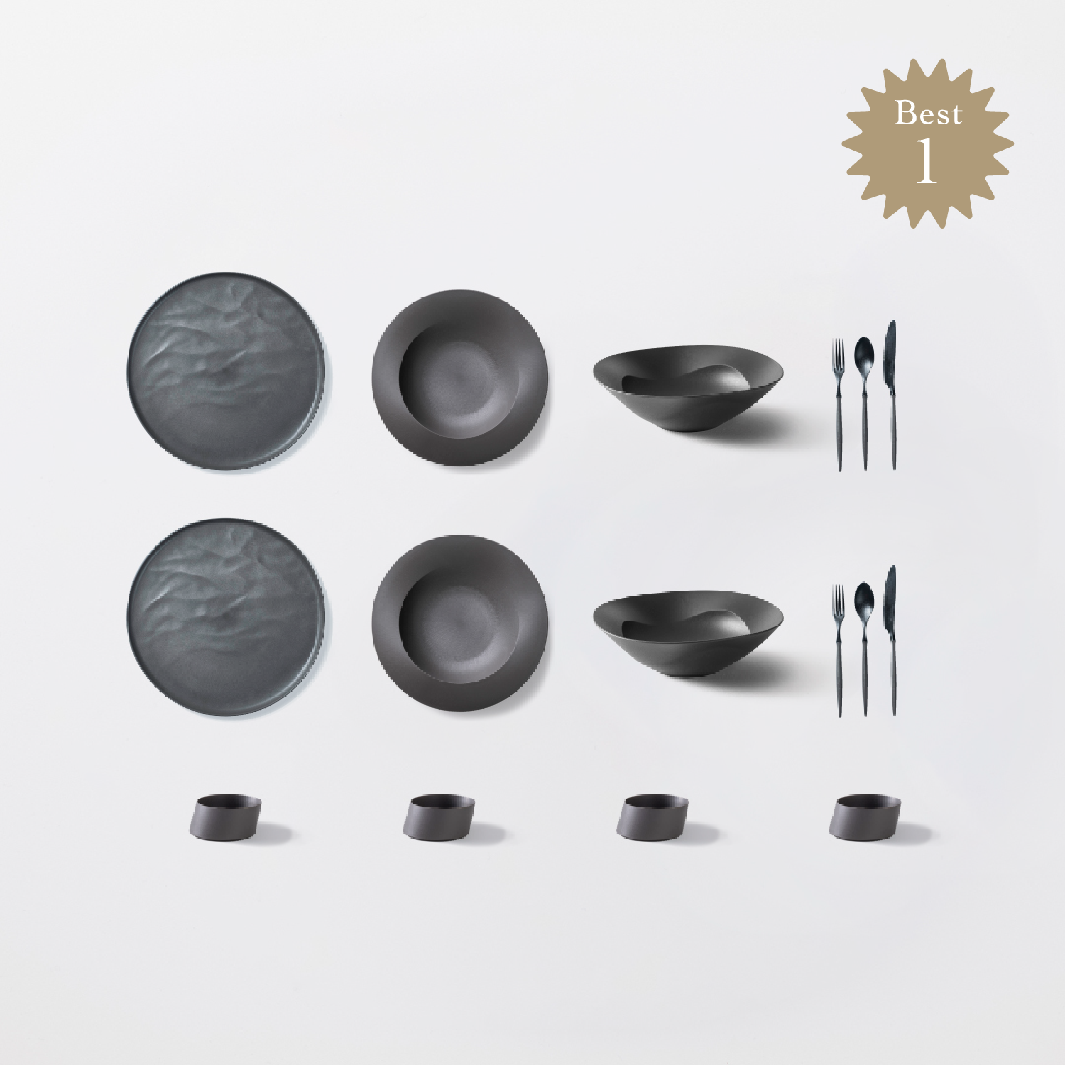 ＜公式HP限定＞まとめて揃う！人気のARAS16点セット(大皿ウェーブ・深皿スクープ・深鉢ミルー・カトラリー3種　各2　＋　ななめ小鉢　4個)