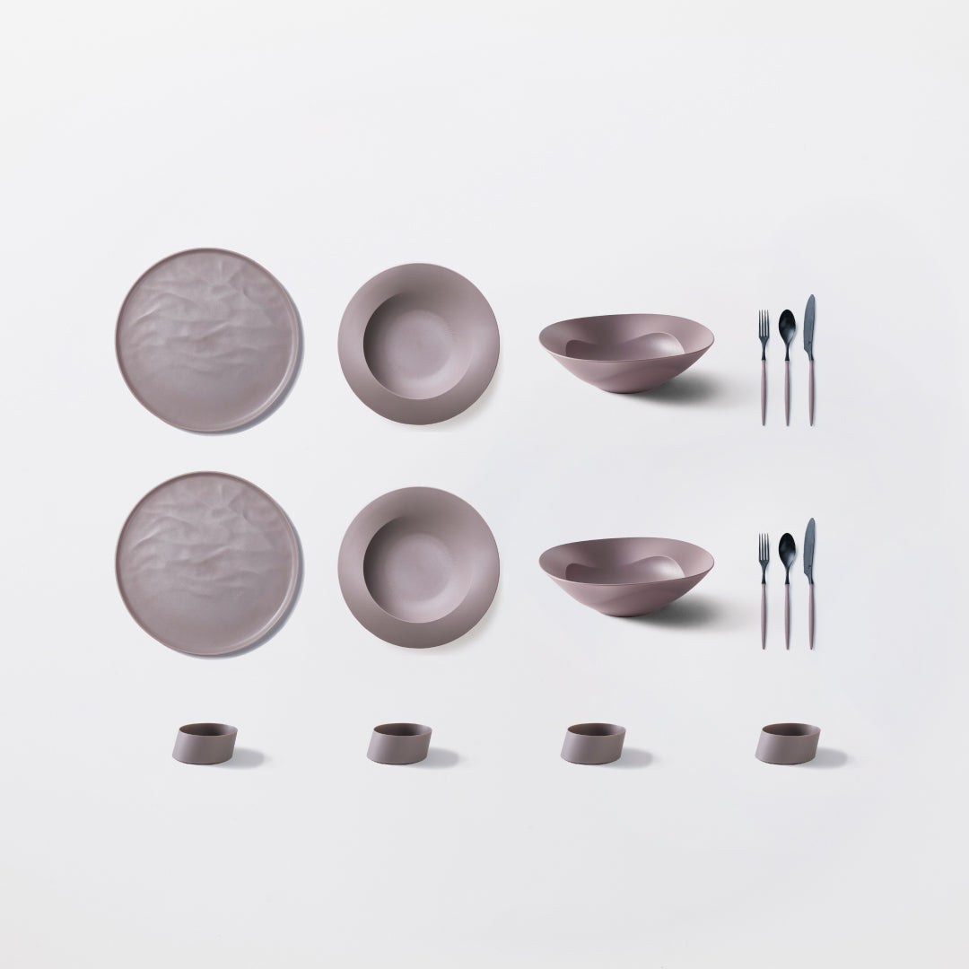 ＜公式HP限定＞まとめて揃う！人気のARAS16点セット(大皿ウェーブ・深皿スクープ・深鉢ミルー・カトラリー3種　各2　＋　ななめ小鉢　4個)