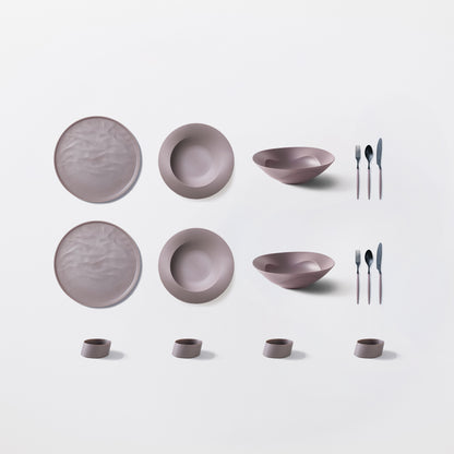 ＜公式HP限定＞まとめて揃う！人気のARAS16点セット(大皿ウェーブ・深皿スクープ・深鉢ミルー・カトラリー3種　各2　＋　ななめ小鉢　4個)